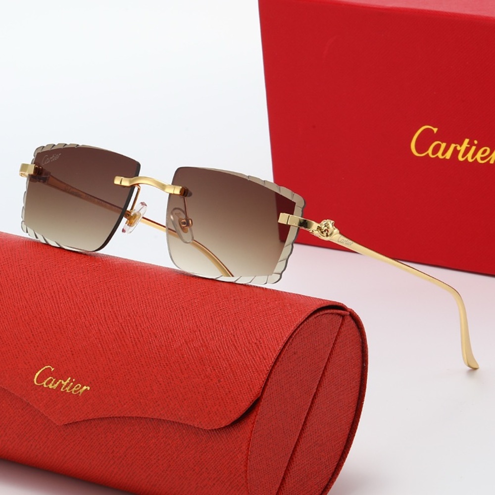 Cartier Gold Rimless Sunglasses with Brown Gradient Lenses